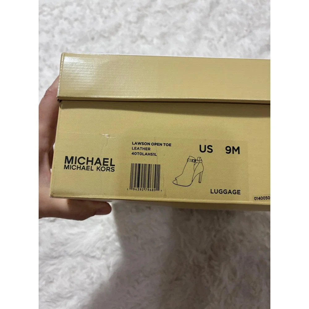 Michael Kors Lawson Open Toe Leather Booties Luggage Brown 9M   NWT $165